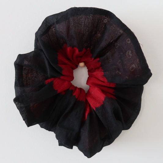 Large Red and Black Bandhani Scrunchie