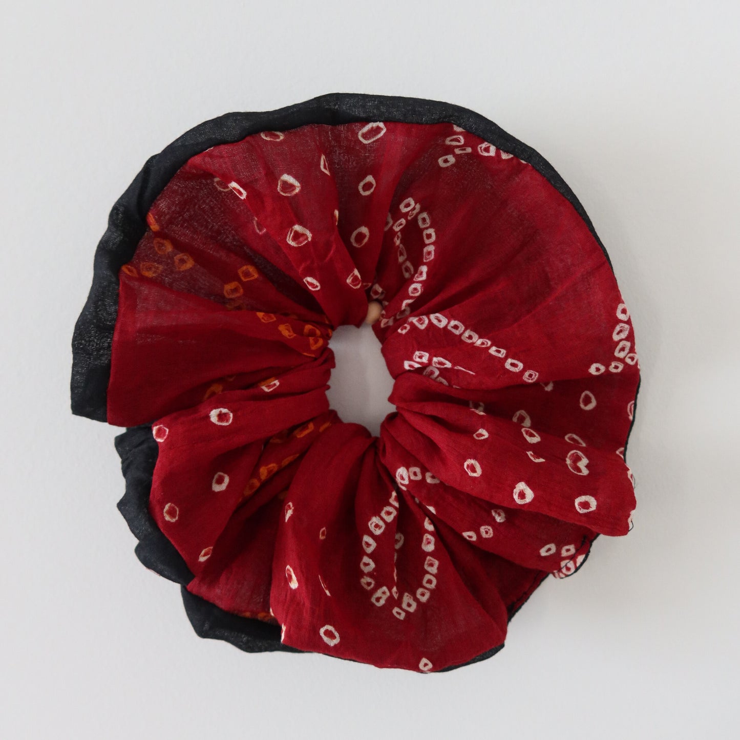 Large Red and Black Bandhani Scrunchie