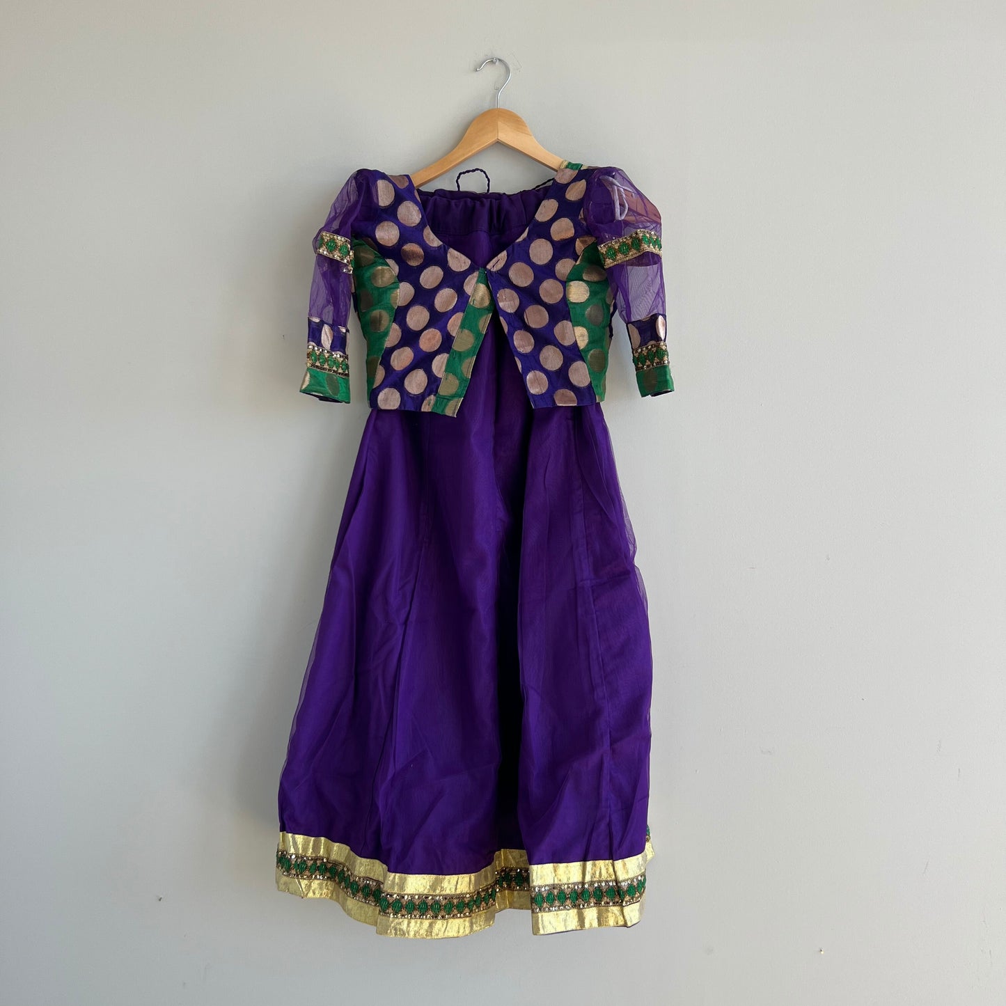 Kids Purple and Green Silk Lehenga Choli Set - Perfect for Weddings and Cultural Events