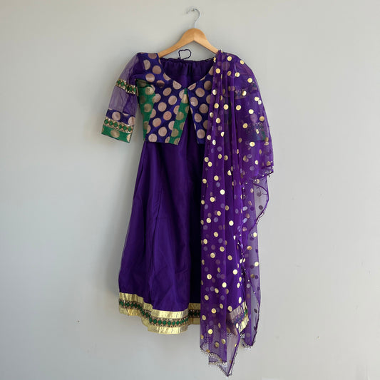 Kids Purple and Green Silk Lehenga Choli Set - Perfect for Weddings and Cultural Events