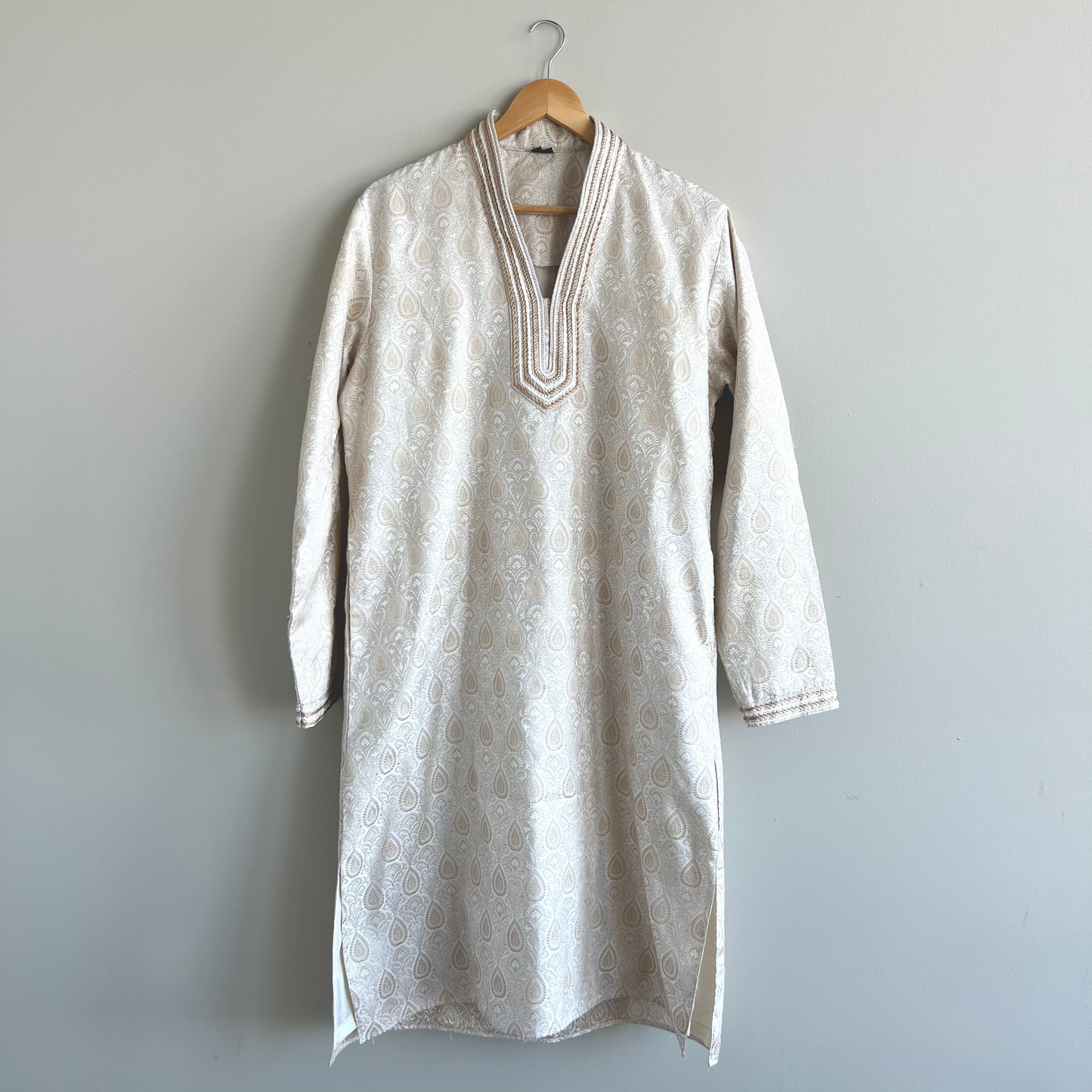 White & Bronze Kurta Set for Men