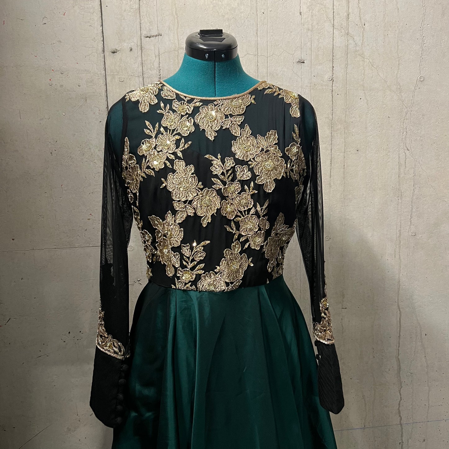 Green Black Gold Anarkali - Elegant Ethnic Wear for Women