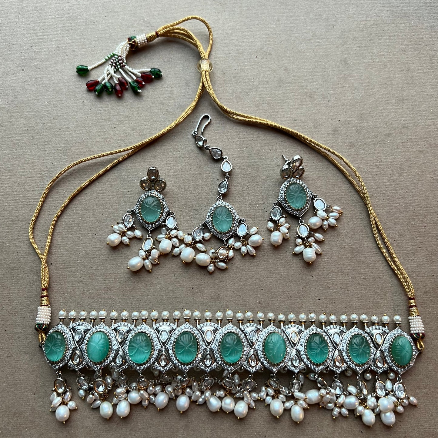 Statement Turquoise Stone & Pearl Necklace Set