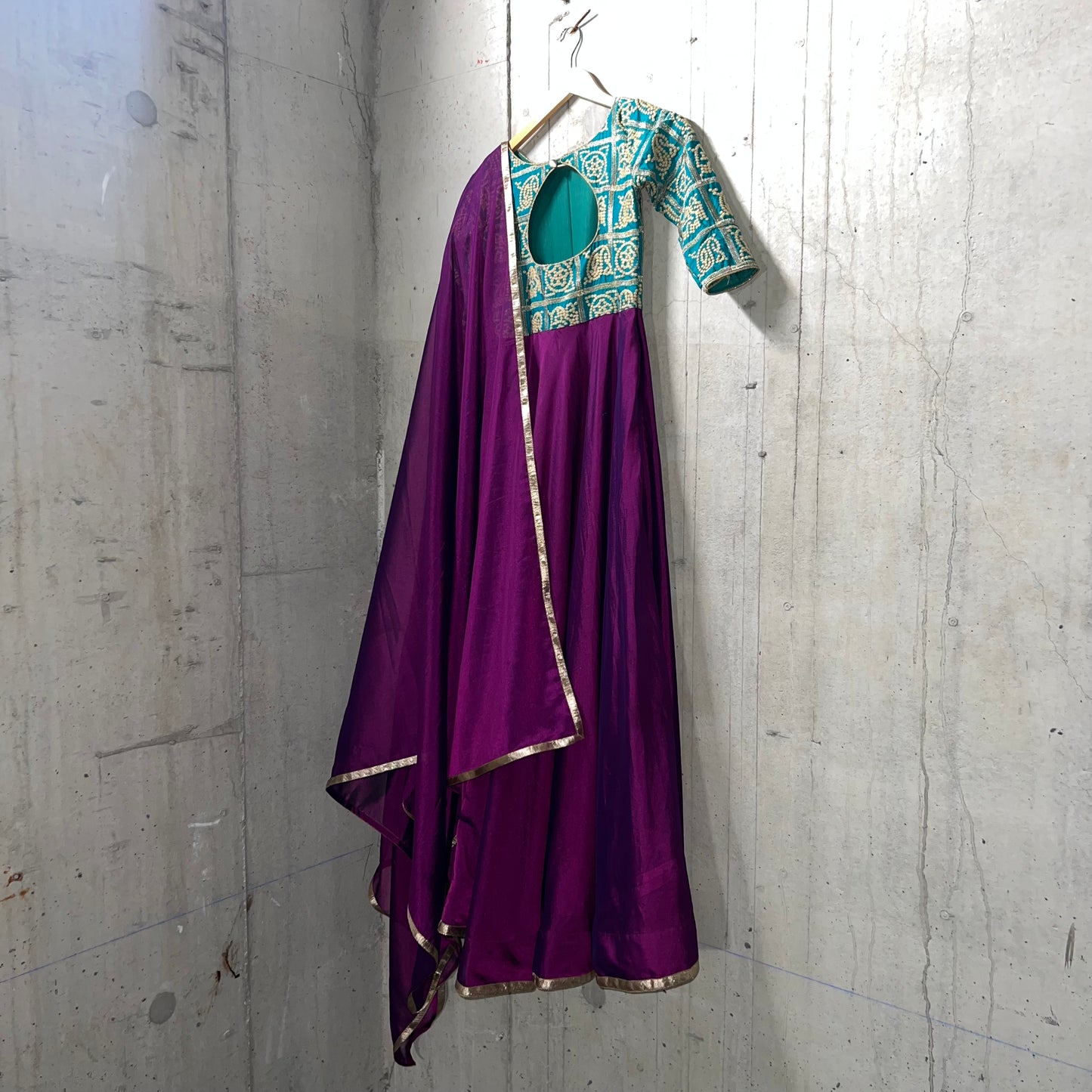 Teal Purple Anarkali Top and Dupatta - Traditional Indian Ethnic Wear