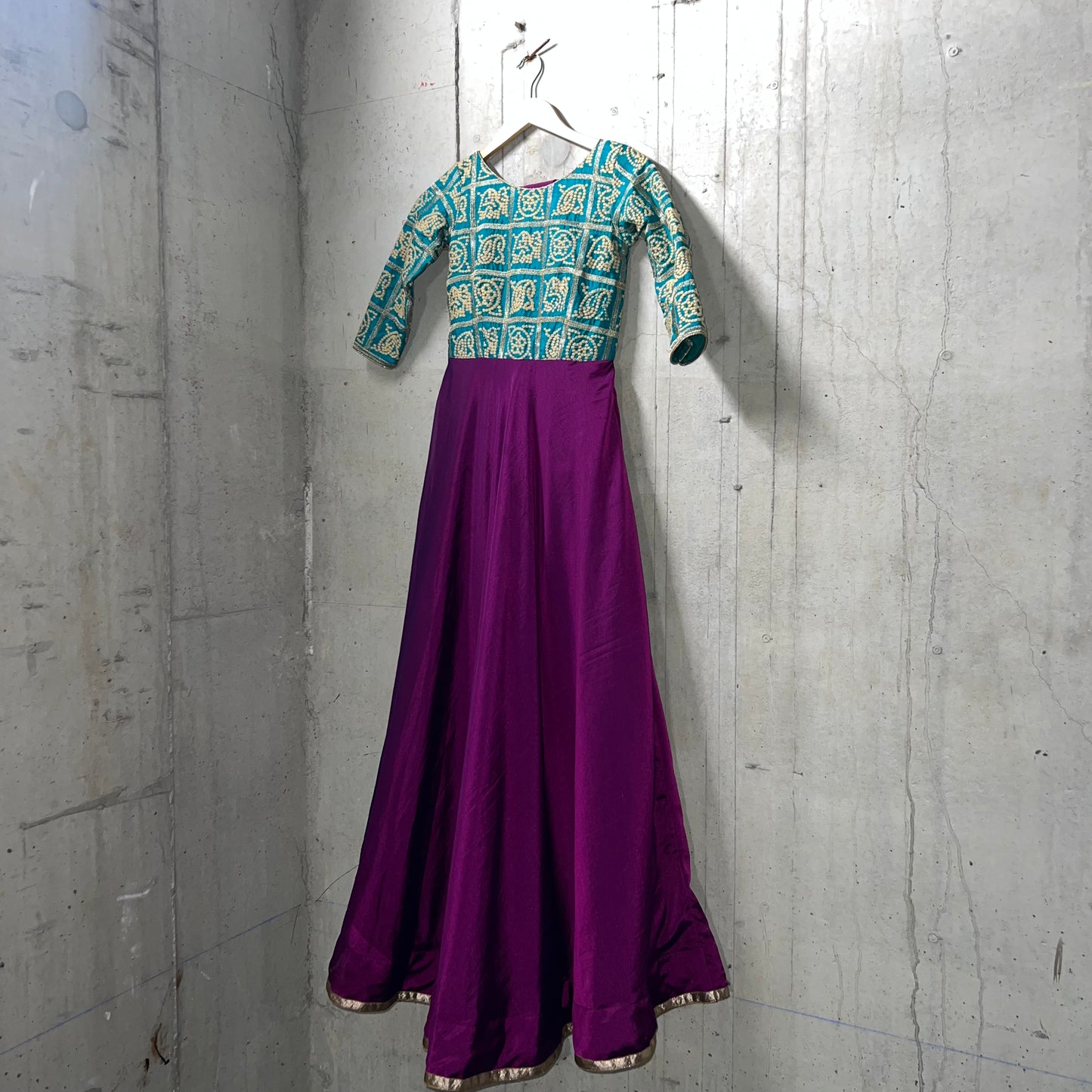 Teal Purple Anarkali Top and Dupatta - Traditional Indian Ethnic Wear