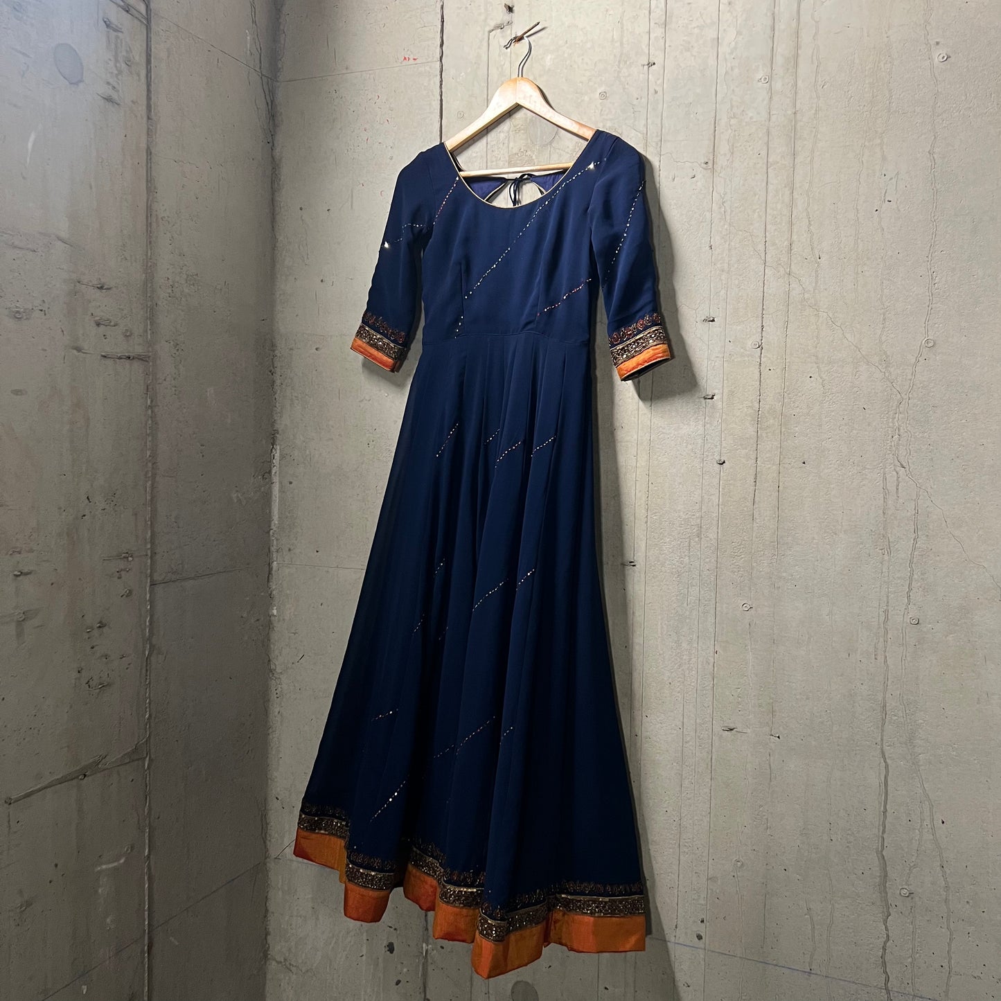 Elegant Navy Blue Anarkali Suit with Bronze Embroidery