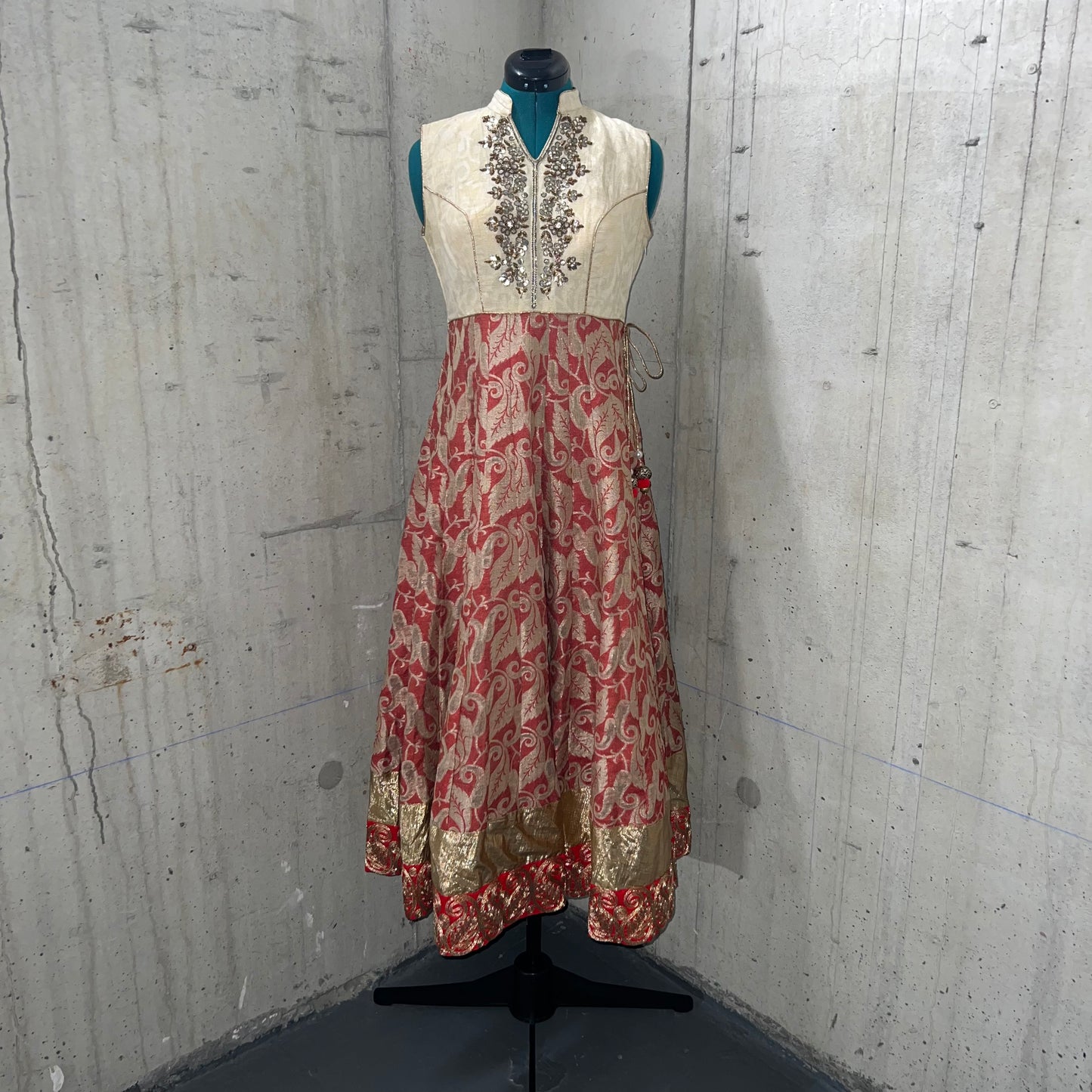 Red & Beige Anarkali Top