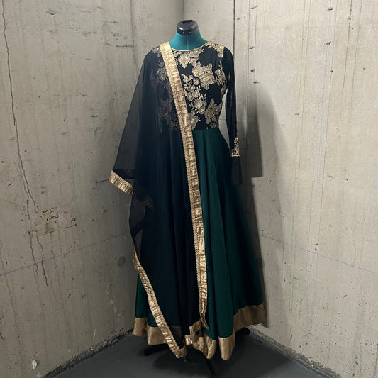 Green Black Gold Anarkali - Elegant Ethnic Wear for Women