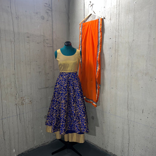 Blue Anarkali with Orange Dupatta