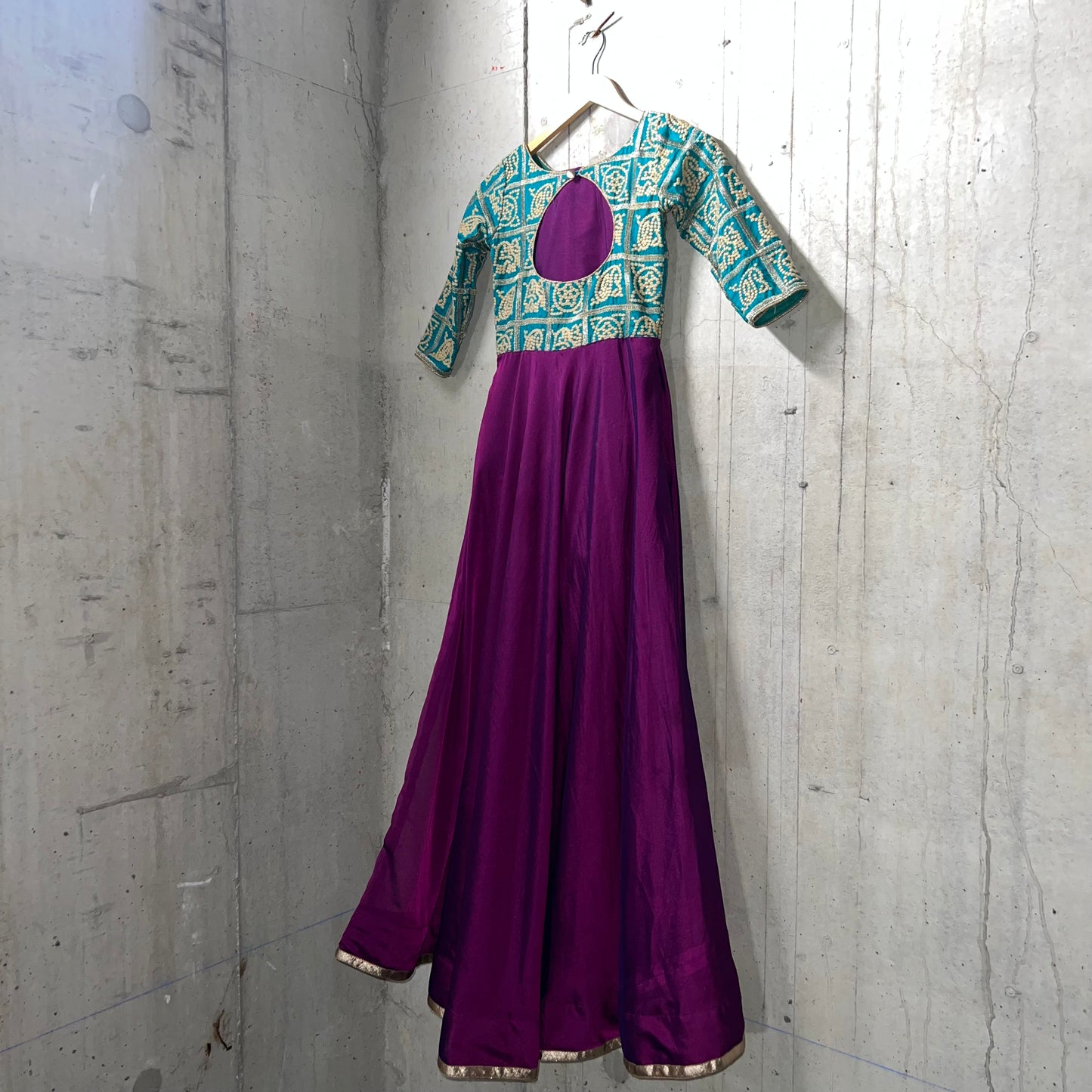 Teal Purple Anarkali Top and Dupatta - Traditional Indian Ethnic Wear