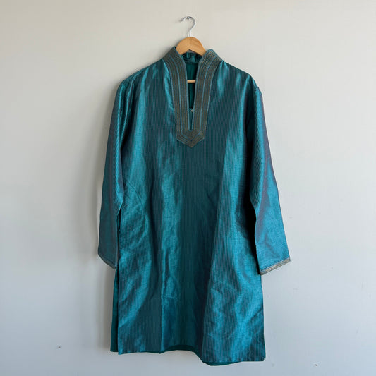 Turquoise Silk Kurta Set for Men