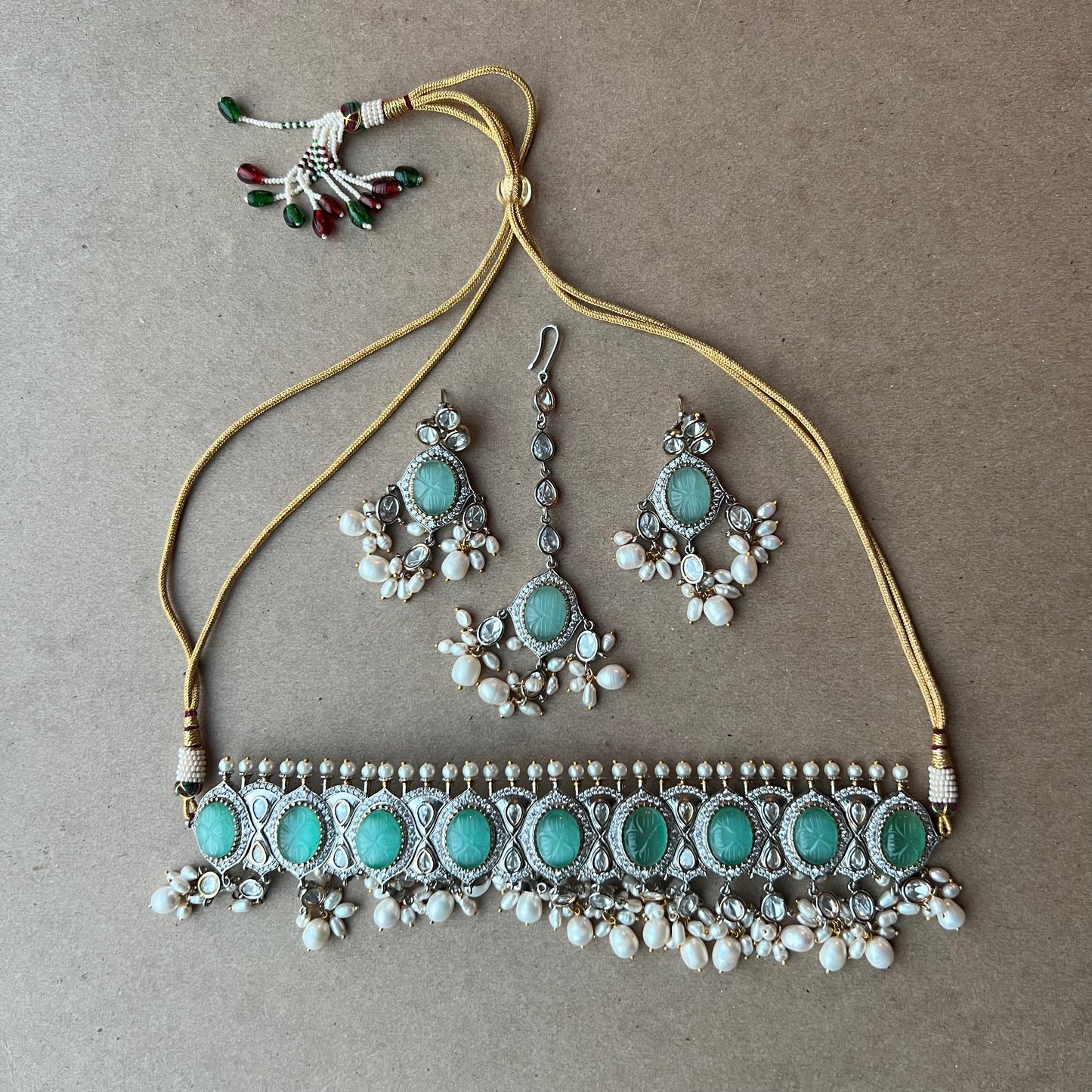 Statement Turquoise Stone & Pearl Necklace Set