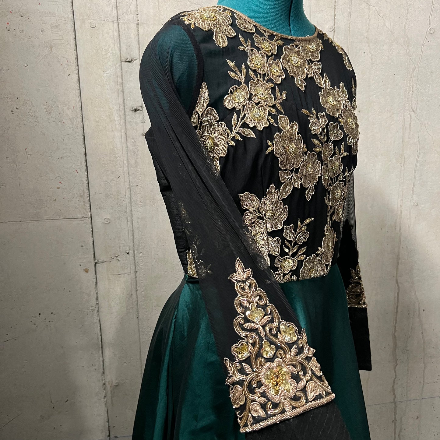 Green Black Gold Anarkali - Elegant Ethnic Wear for Women