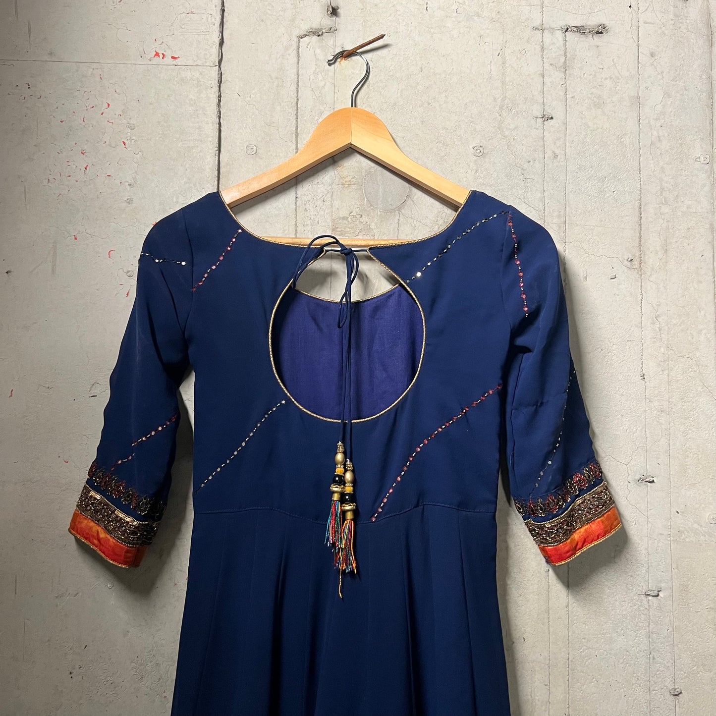 Elegant Navy Blue Anarkali Suit with Bronze Embroidery