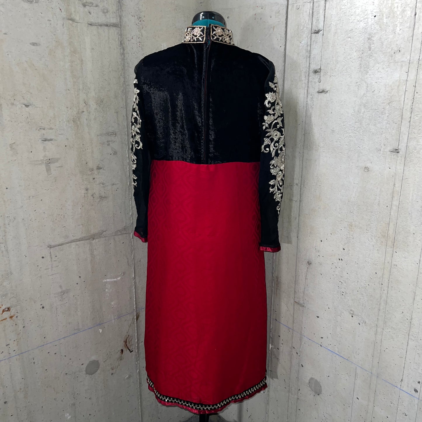 Embroidered High Neck Red and Black Kurta Set