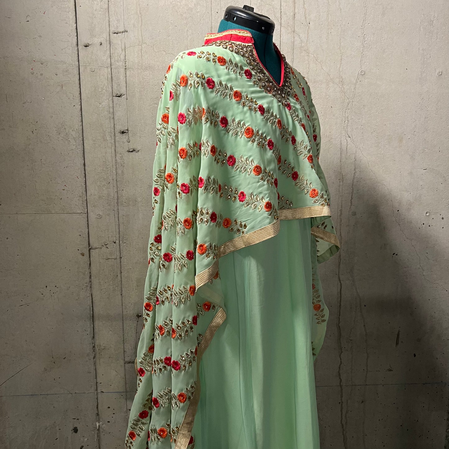 Mint Green Dress with Attached Dupatta