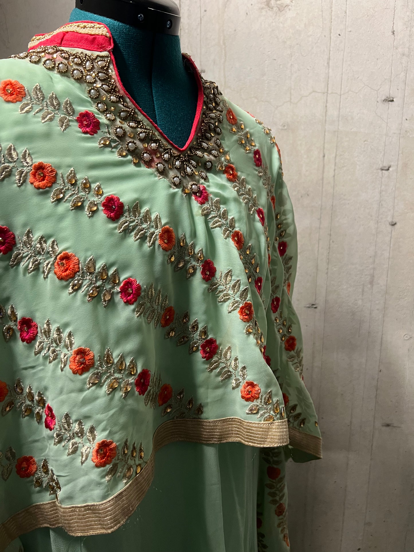 Mint Green Dress with Attached Dupatta