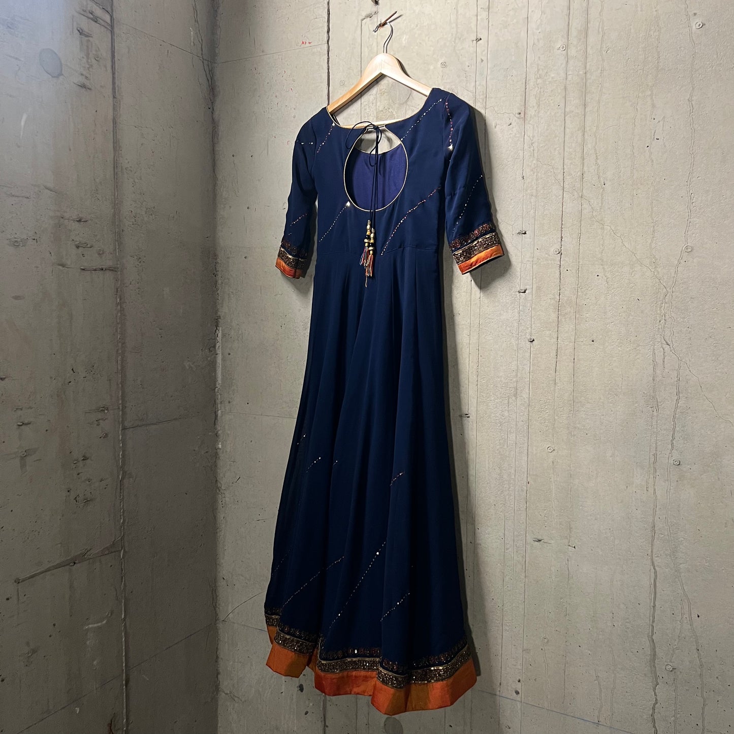 Elegant Navy Blue Anarkali Suit with Bronze Embroidery