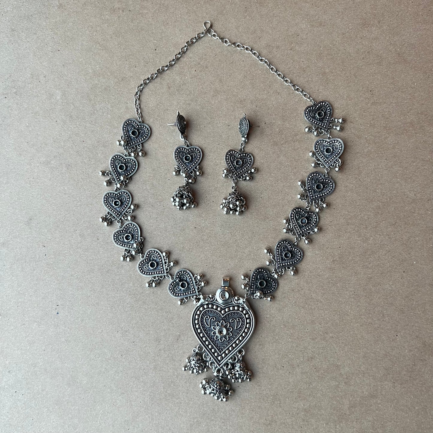 Hearts Oxidized Silver Necklace - Unique and Stylish Statement Jewelry